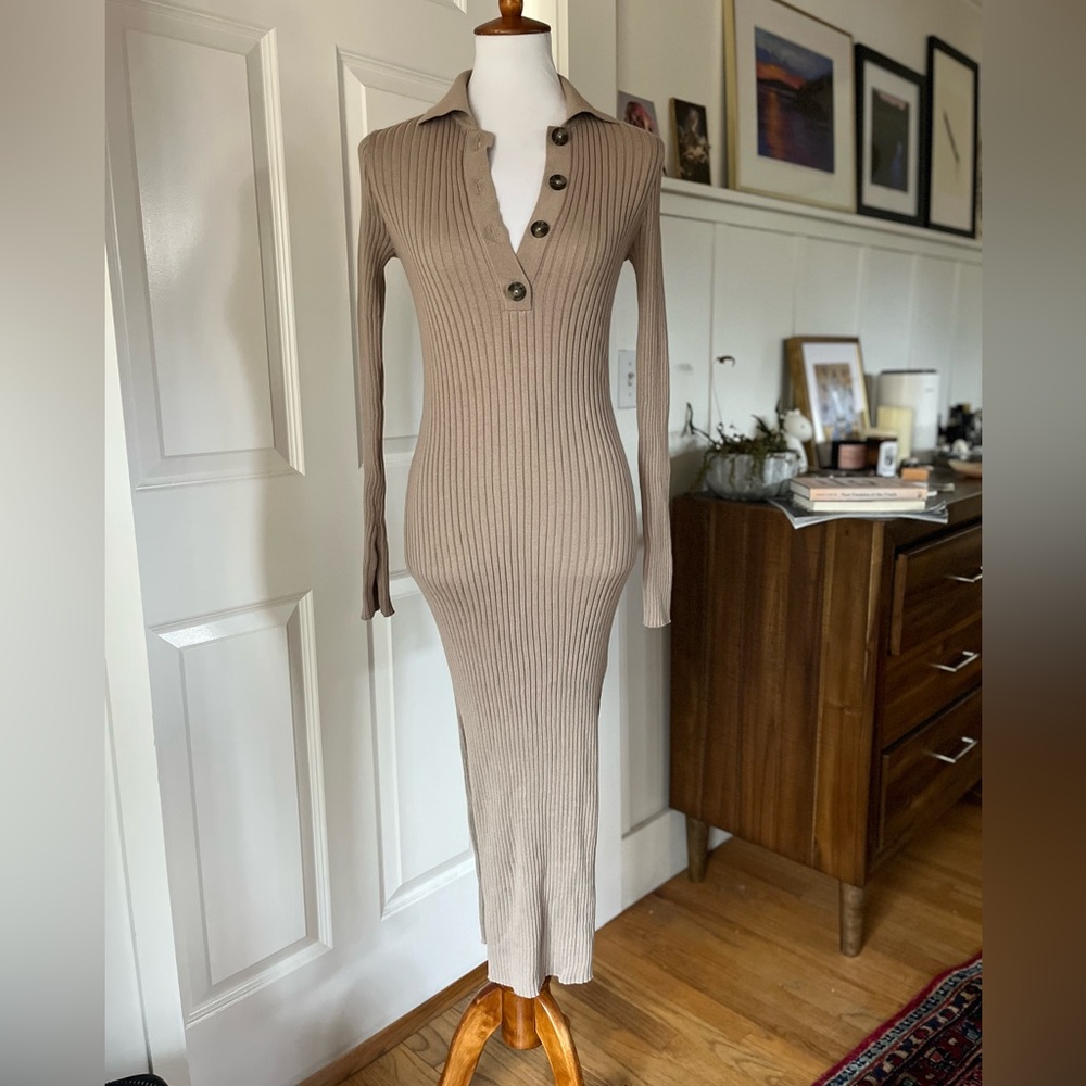 H&M Ribbed Button-Down Dress with Collar